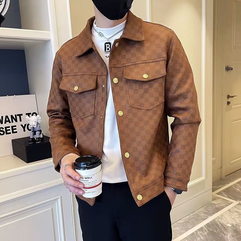 Modischer Kragenjacke für Herren - Sommer- und Herbststyle in Orange und Schwarz
