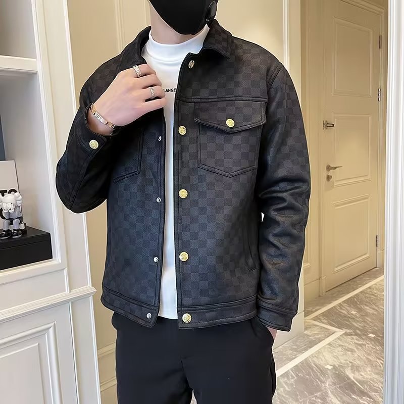 Modischer Kragenjacke für Herren - Sommer- und Herbststyle in Orange und Schwarz