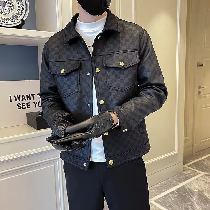Modischer Kragenjacke für Herren - Sommer- und Herbststyle in Orange und Schwarz