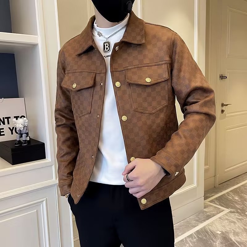 Modischer Kragenjacke für Herren - Sommer- und Herbststyle in Orange und Schwarz