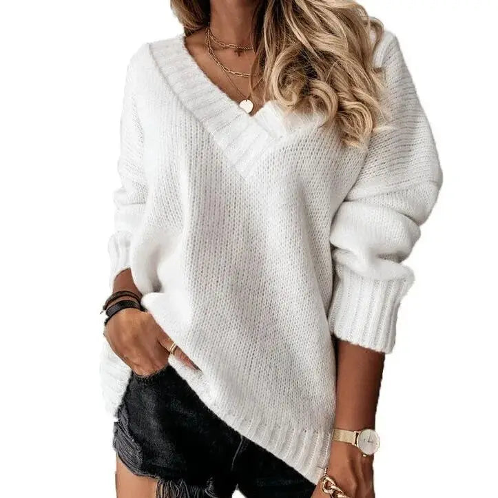 Bequemer V-Ausschnitt Strickpullover für Stil und Komfort
