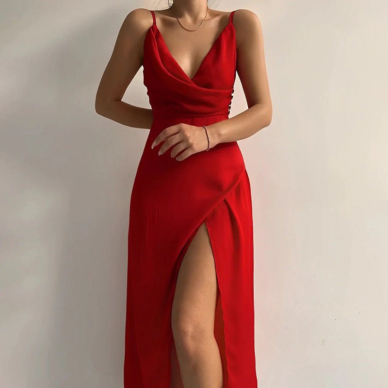 Callie | Elegantes langes Damenkleid mit V-Ausschnitt | Figurbetont, stilvoll & vielseitig
