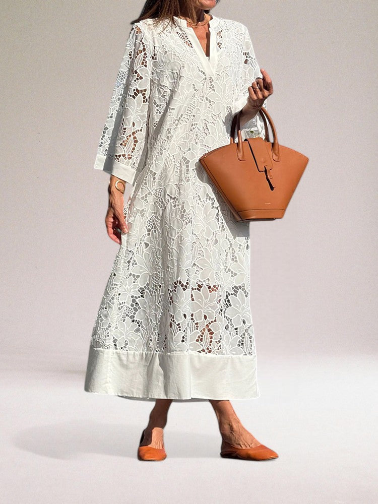 Damen Beata Kleid | Luxus Langes Kleid aus Spitzenstoff