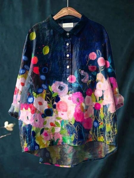 Damen Lila Bluse | Blumenmuster Chemisier für Einen Frischen, Lässigen Look