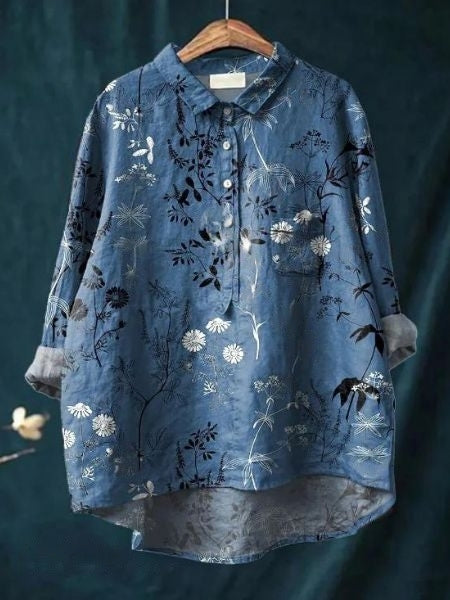Damen Lila Bluse | Blumenmuster Chemisier für Einen Frischen, Lässigen Look