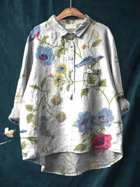 Damen Lila Bluse | Blumenmuster Chemisier für Einen Frischen, Lässigen Look