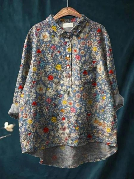 Damen Lila Bluse | Blumenmuster Chemisier für Einen Frischen, Lässigen Look