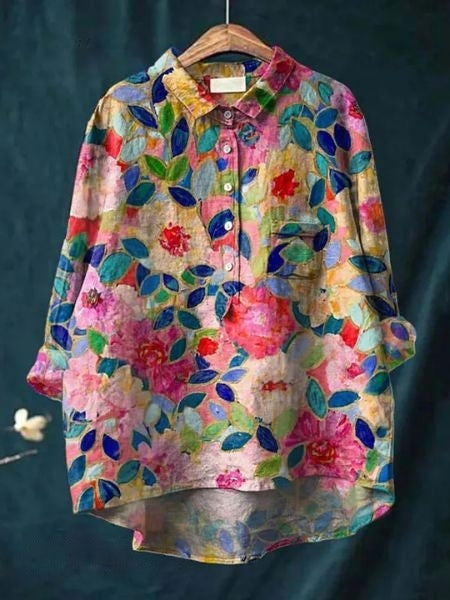 Damen Lila Bluse | Blumenmuster Chemisier für Einen Frischen, Lässigen Look