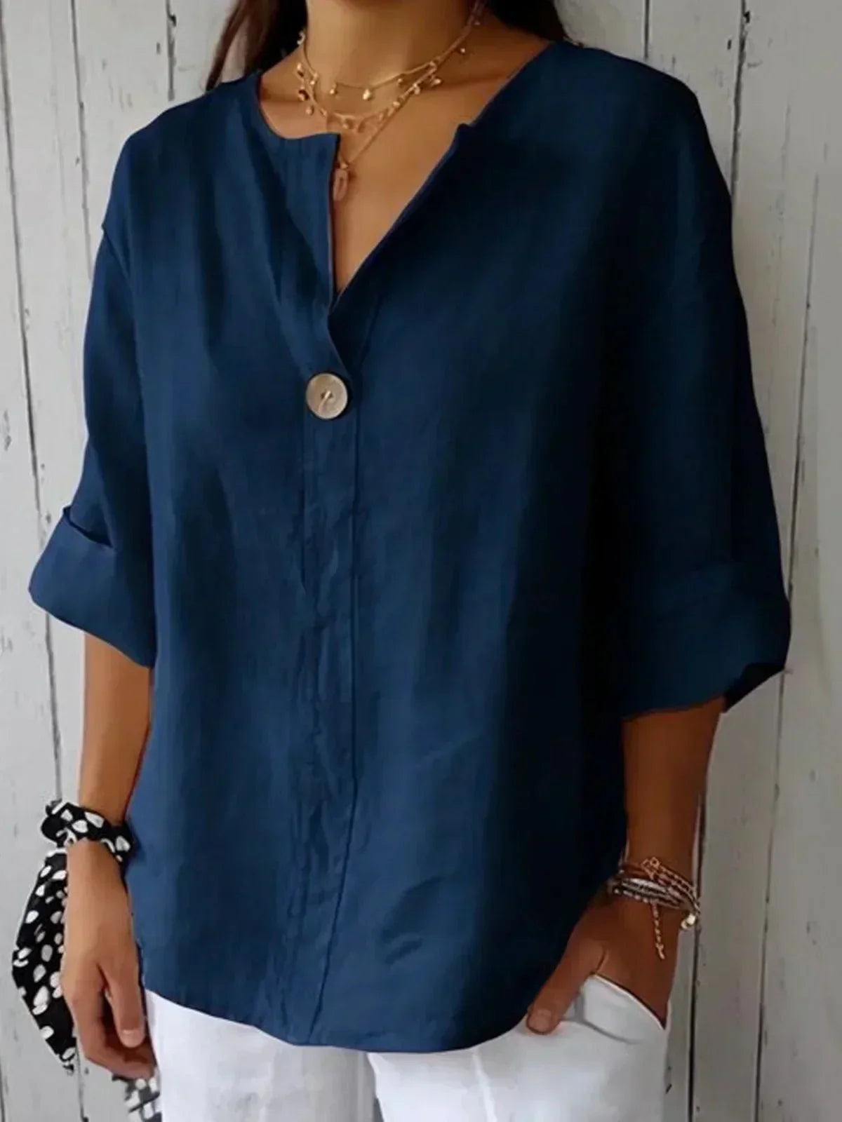 Damen Lindala Top | Lässiges V-Ausschnitt Shirt für Jeden Anlass