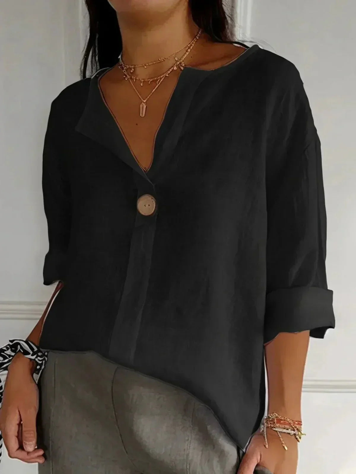 Damen Lindala Top | Lässiges V-Ausschnitt Shirt für Jeden Anlass
