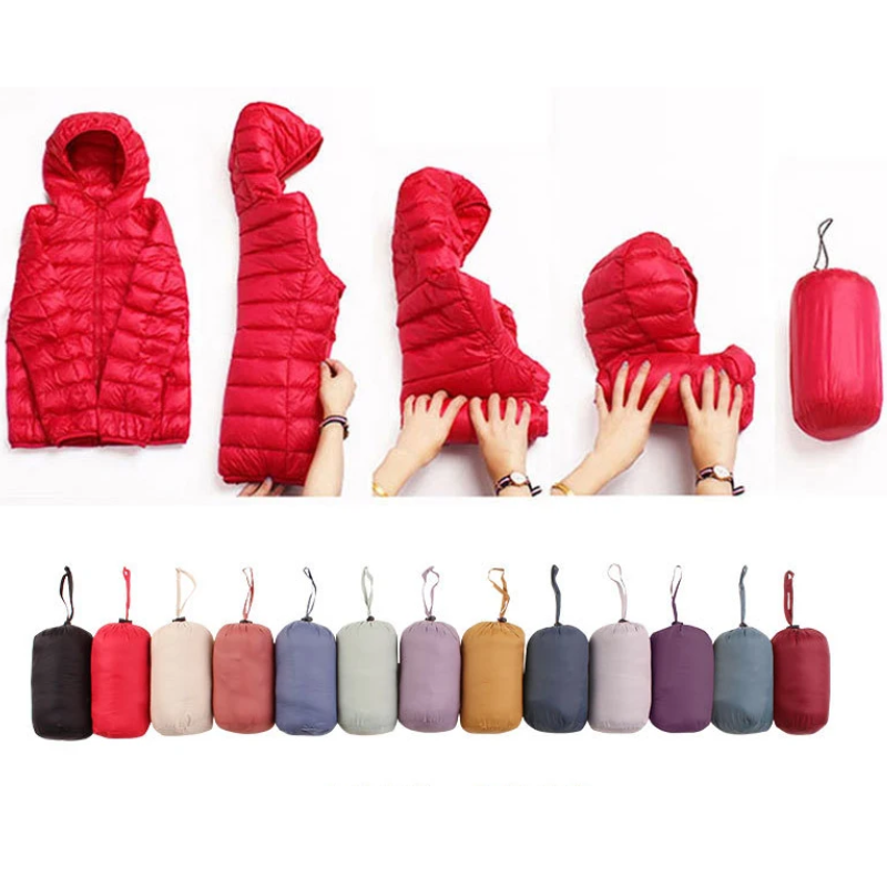 Damen Pufferjacke Ultraleicht mit Kapuze – Faltbare Steppjacke für Reisen