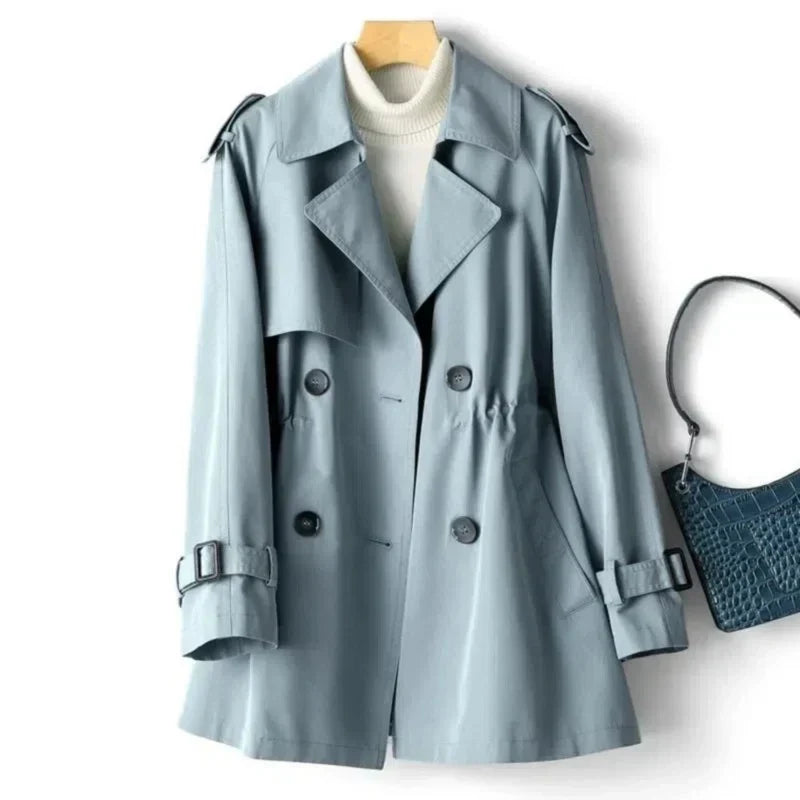 Damen Trenchcoat – Zweireiher mit Bindegürtel & taillierter Passform