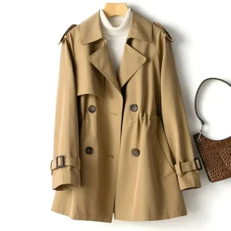 Damen Trenchcoat – Zweireiher mit Bindegürtel & taillierter Passform