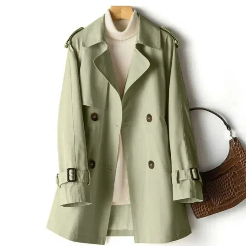 Damen Trenchcoat – Zweireiher mit Bindegürtel & taillierter Passform