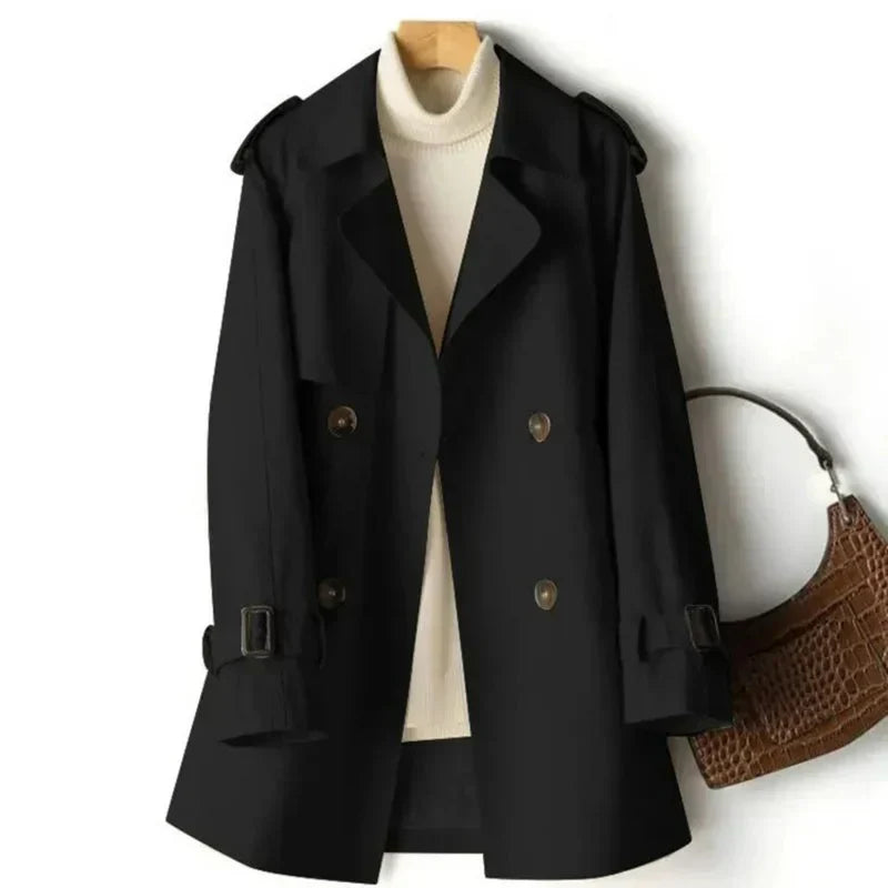 Damen Trenchcoat – Zweireiher mit Bindegürtel & taillierter Passform