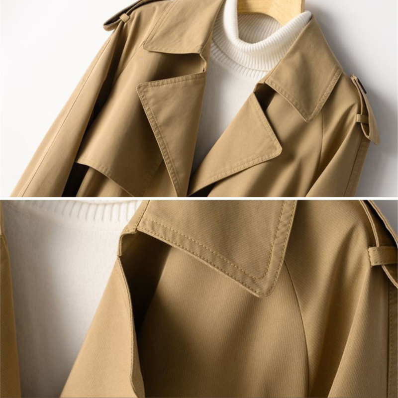Damen Vintage Trenchcoat – Doppelreihig, Tailliert, Klassisches Design