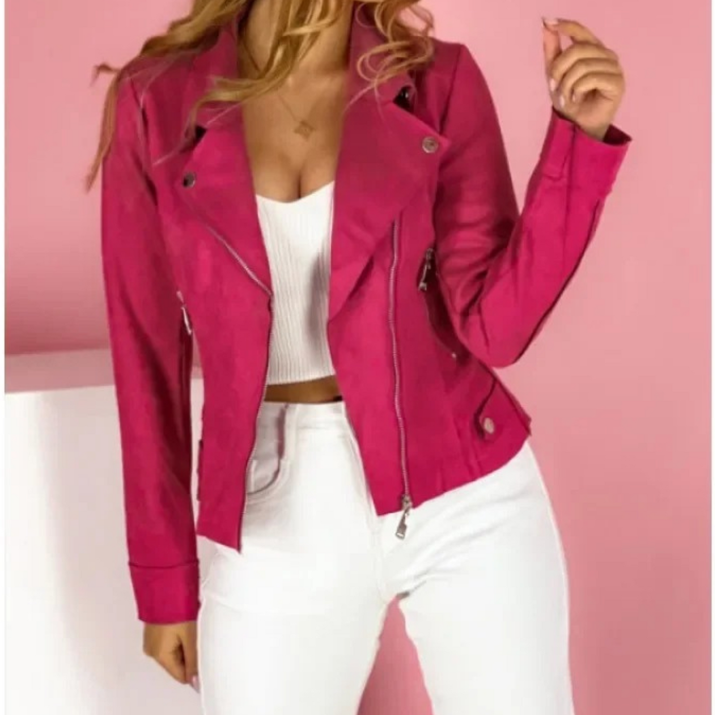 Damen Wildleder Bikerjacke – Stylisch & Leicht für Alltag & Freizeit