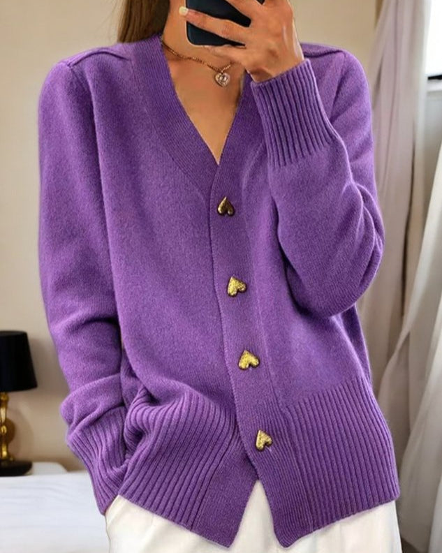 Eleganter Cardigan mit Herzknöpfen für Vielseitigen Stil