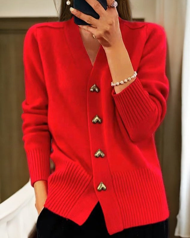Eleganter Cardigan mit Herzknöpfen für Vielseitigen Stil