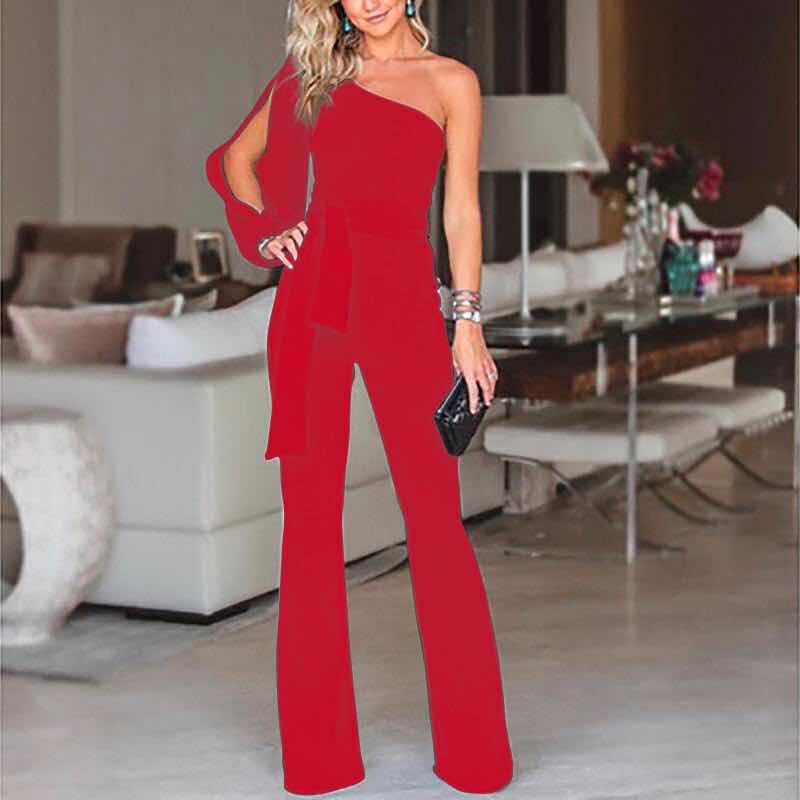 Eleganter Damen Jumpsuit mit One-Shoulder-Design | Schmaler Schnitt mit Schleifengürtel