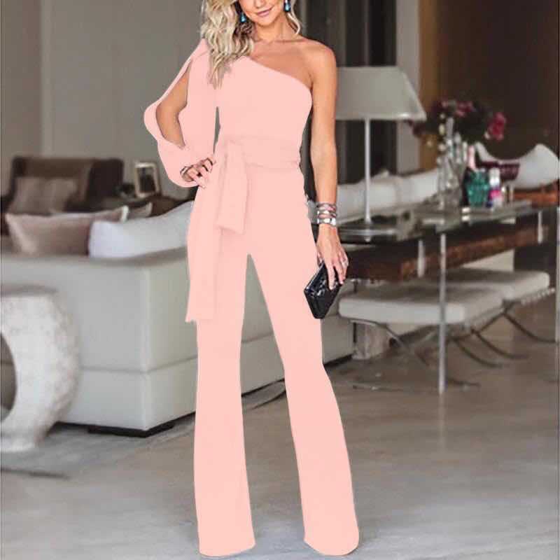 Eleganter Damen Jumpsuit mit One-Shoulder-Design | Schmaler Schnitt mit Schleifengürtel