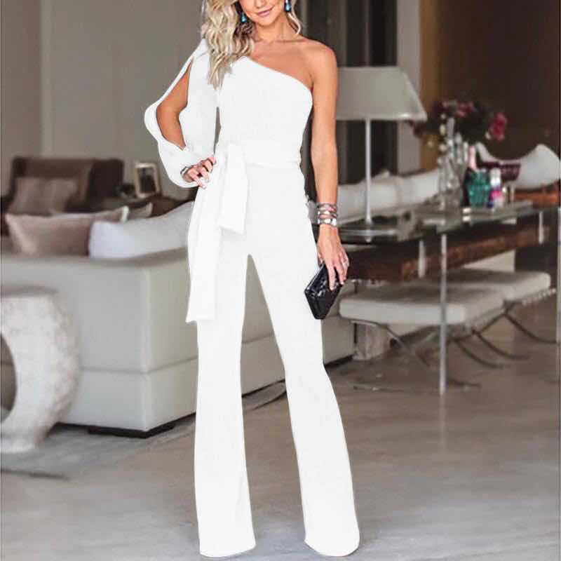 Eleganter Damen Jumpsuit mit One-Shoulder-Design | Schmaler Schnitt mit Schleifengürtel