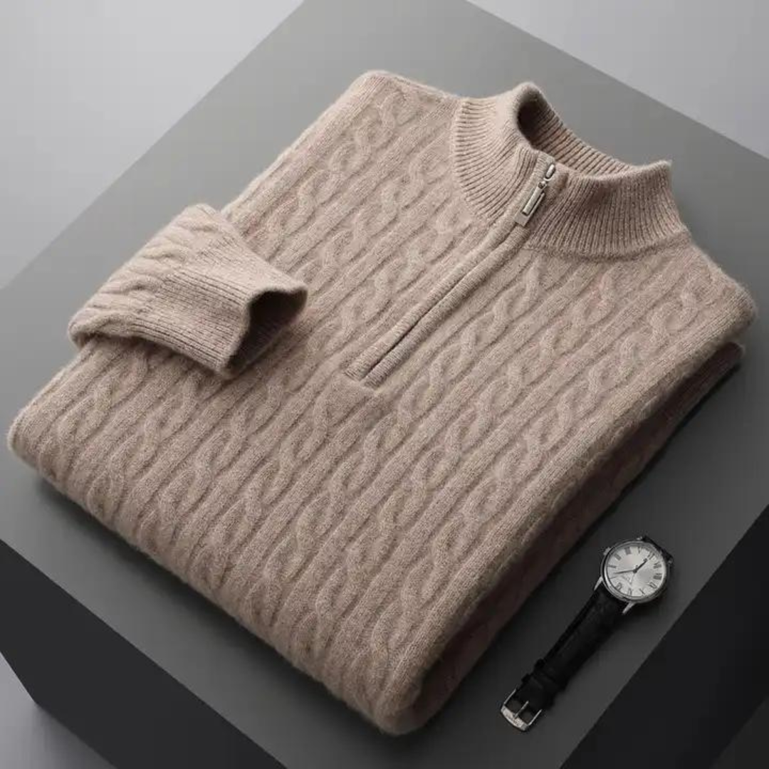Eleganter Herrenpullover mit weichem Stoff und modernem Halb-Reißverschluss