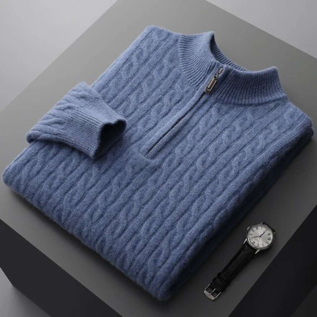 Eleganter Herrenpullover mit weichem Stoff und modernem Halb-Reißverschluss