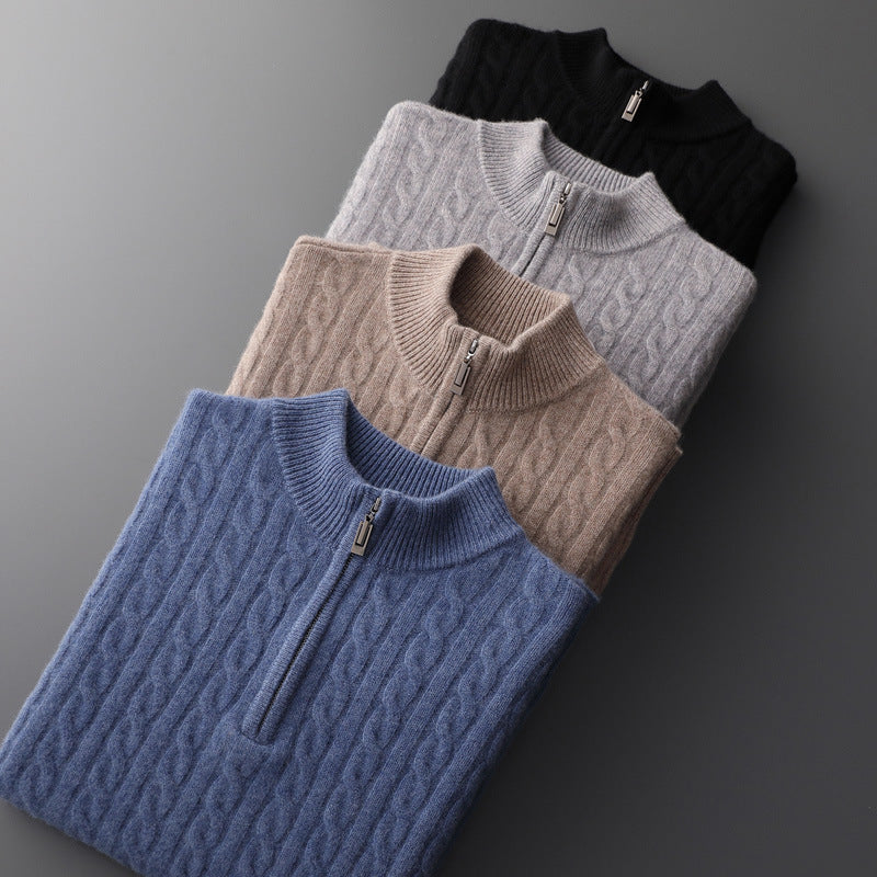 Eleganter Herrenpullover mit weichem Stoff und modernem Halb-Reißverschluss