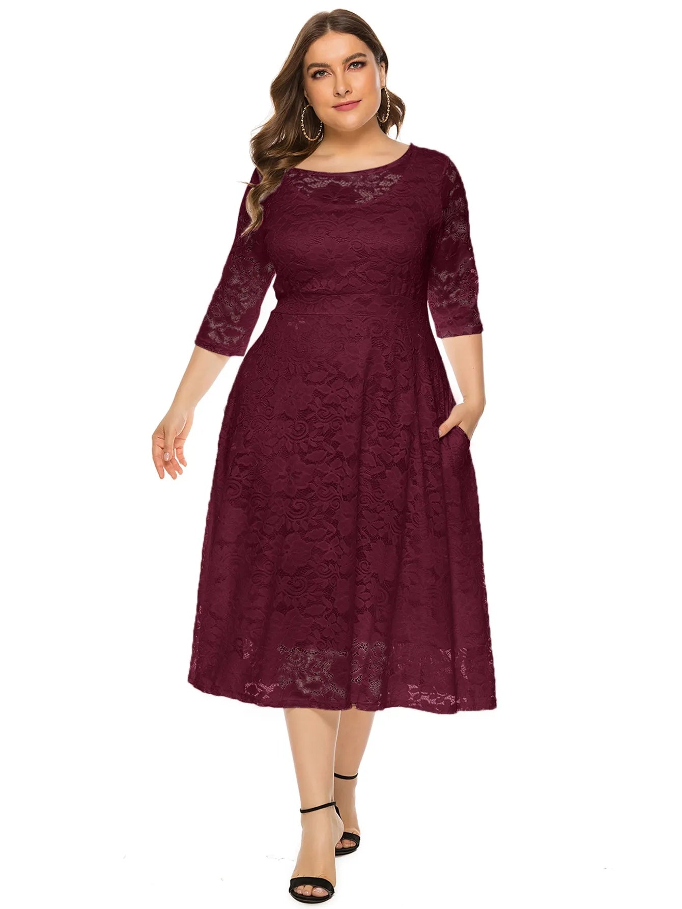 Elegantes Spitzenkleid für Damen | Lang geschnittenes Kleid mit Kontrast-Spitze