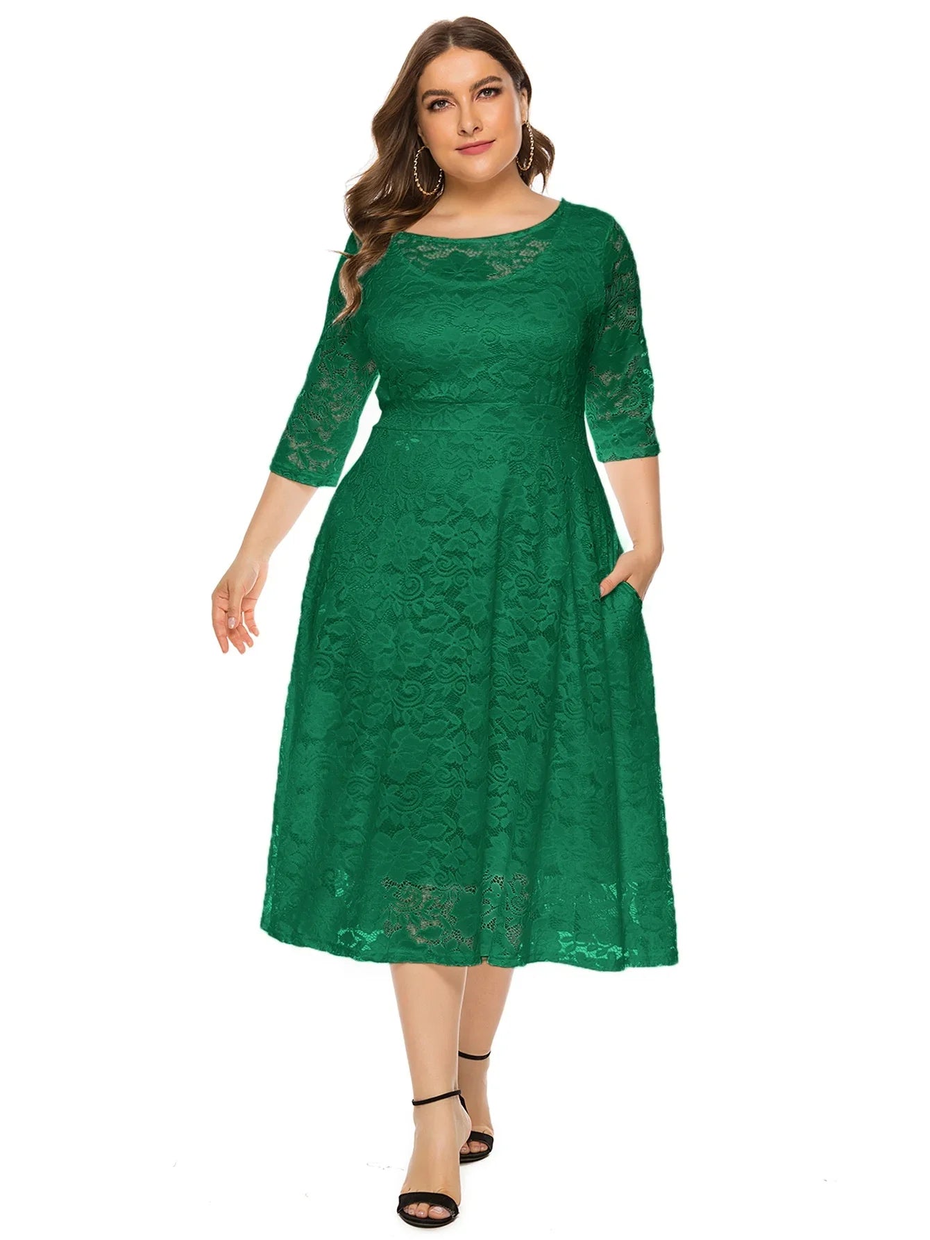 Elegantes Spitzenkleid für Damen | Lang geschnittenes Kleid mit Kontrast-Spitze