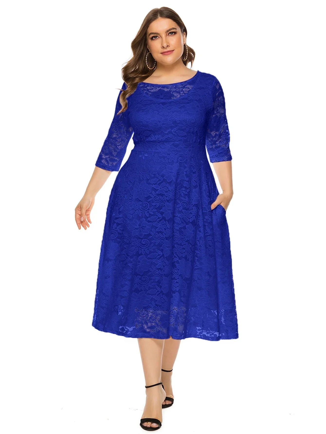 Elegantes Spitzenkleid für Damen | Lang geschnittenes Kleid mit Kontrast-Spitze