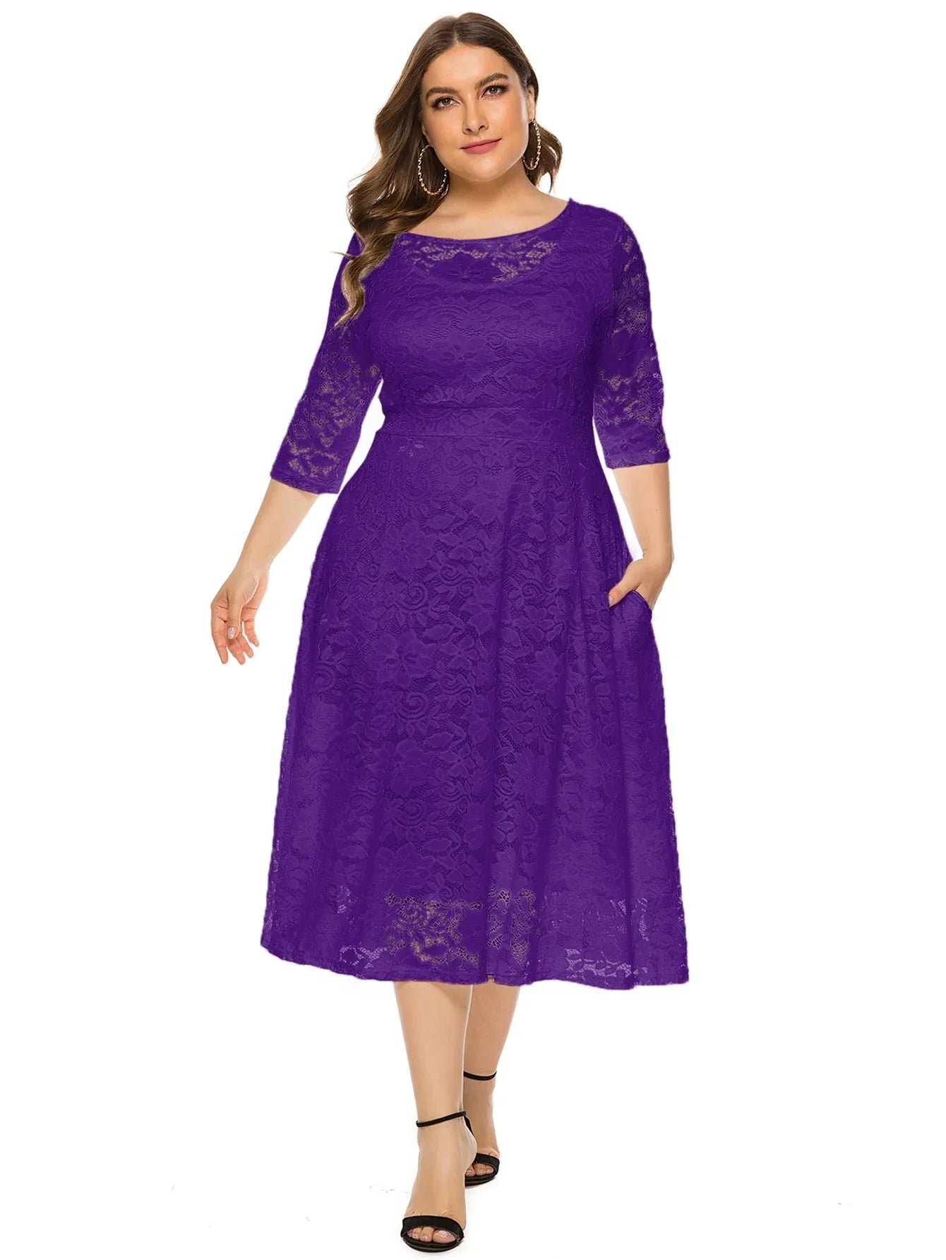 Elegantes Spitzenkleid für Damen | Lang geschnittenes Kleid mit Kontrast-Spitze