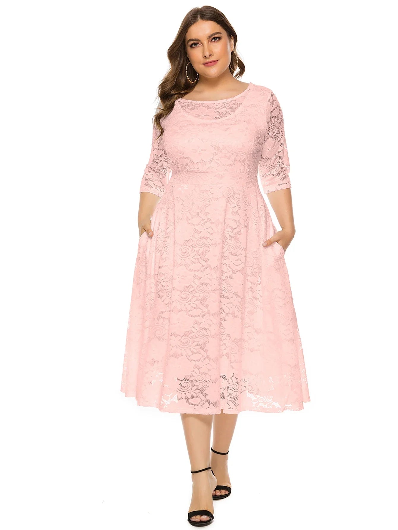 Elegantes Spitzenkleid für Damen | Lang geschnittenes Kleid mit Kontrast-Spitze
