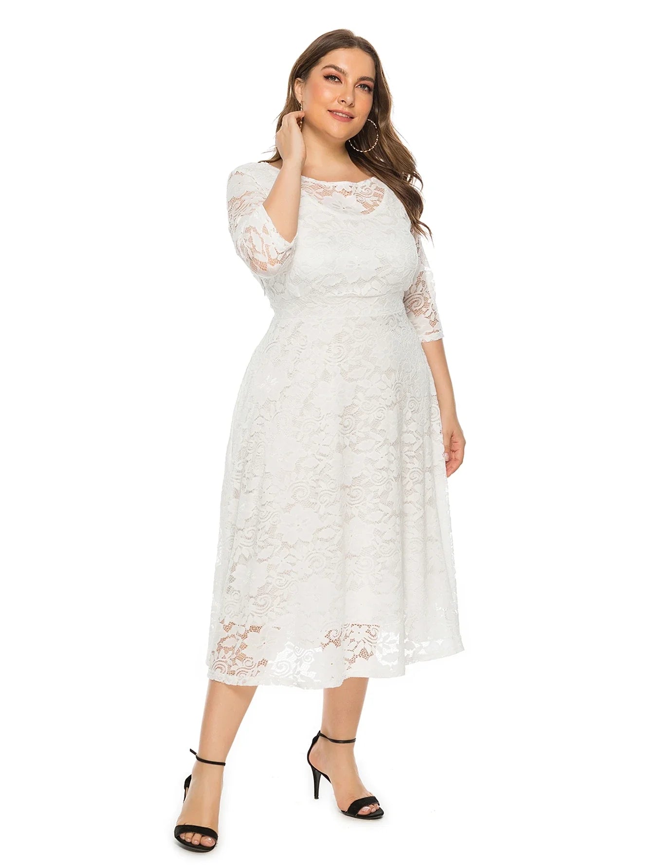 Elegantes Spitzenkleid für Damen | Lang geschnittenes Kleid mit Kontrast-Spitze