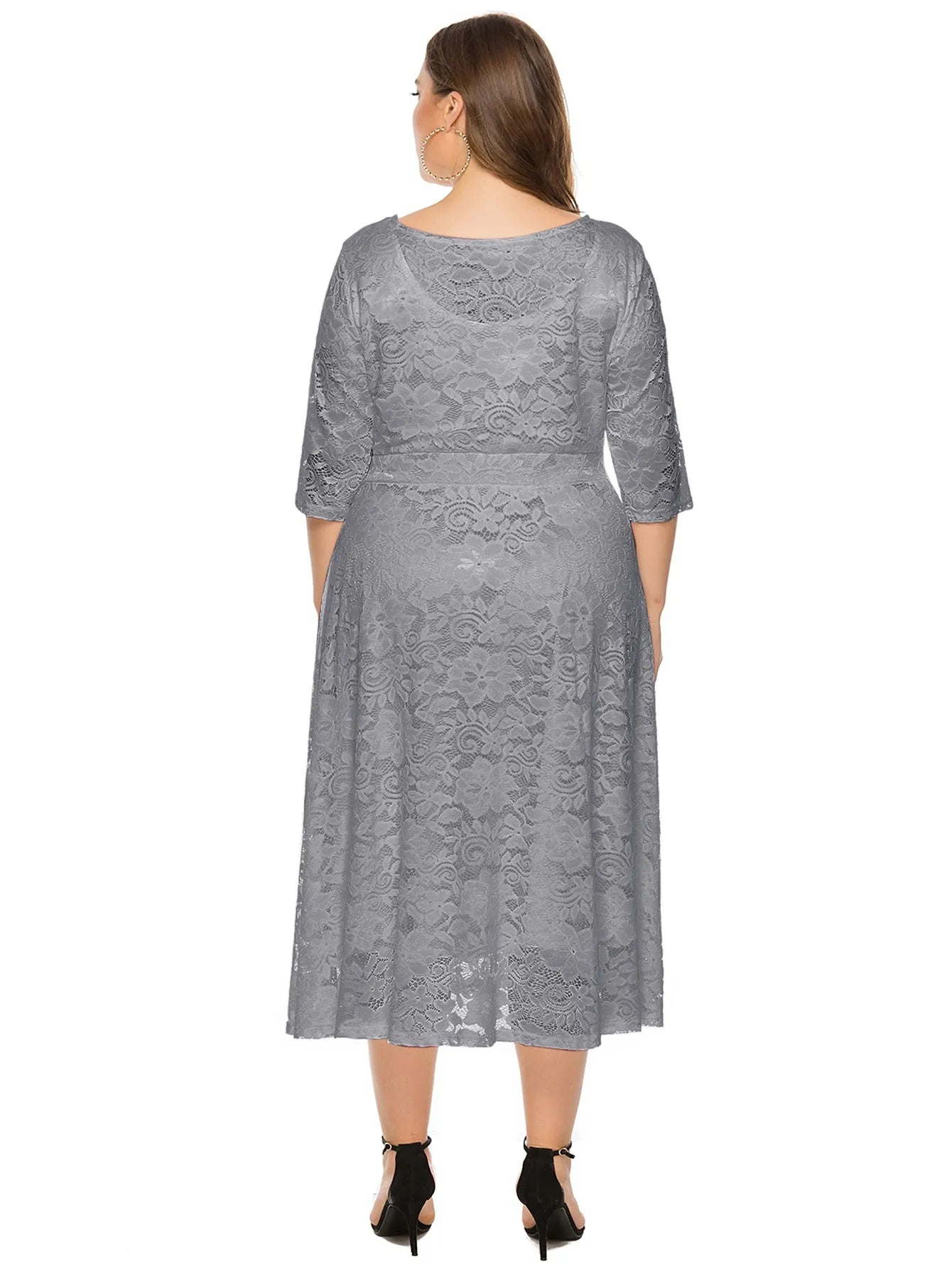 Elegantes Spitzenkleid für Damen | Lang geschnittenes Kleid mit Kontrast-Spitze
