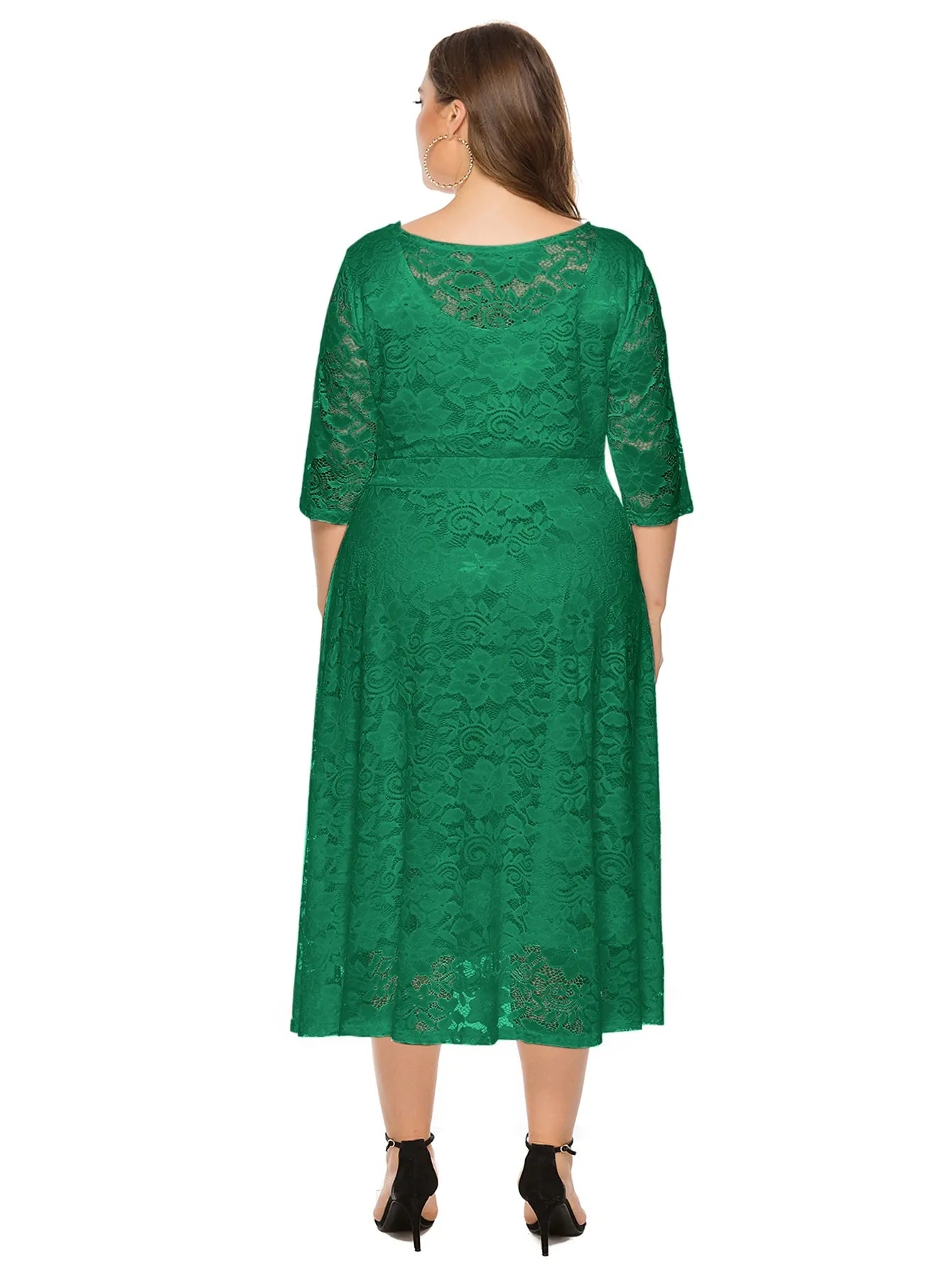 Elegantes Spitzenkleid für Damen | Lang geschnittenes Kleid mit Kontrast-Spitze