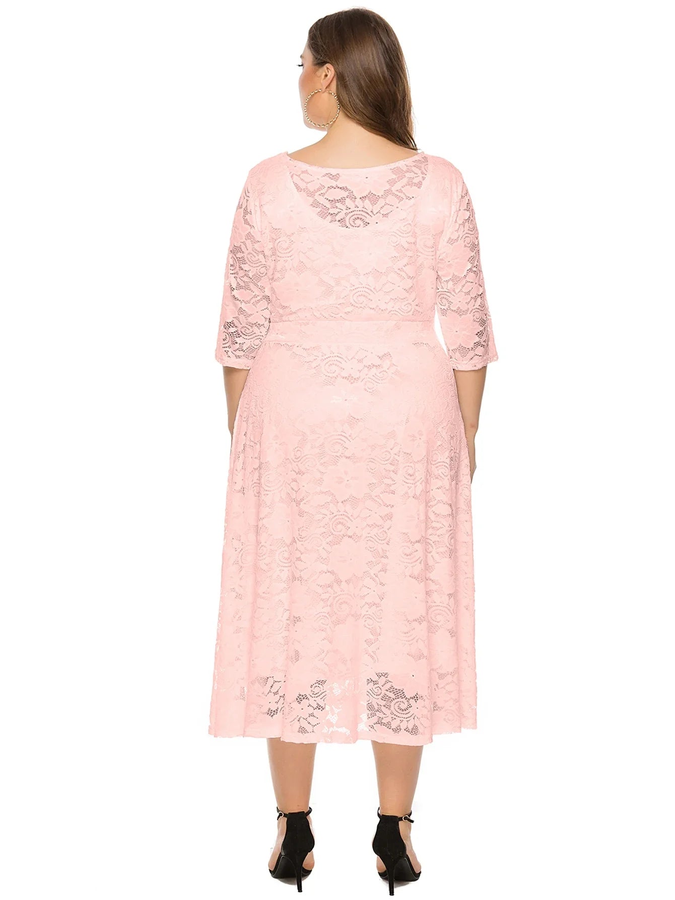 Elegantes Spitzenkleid für Damen | Lang geschnittenes Kleid mit Kontrast-Spitze