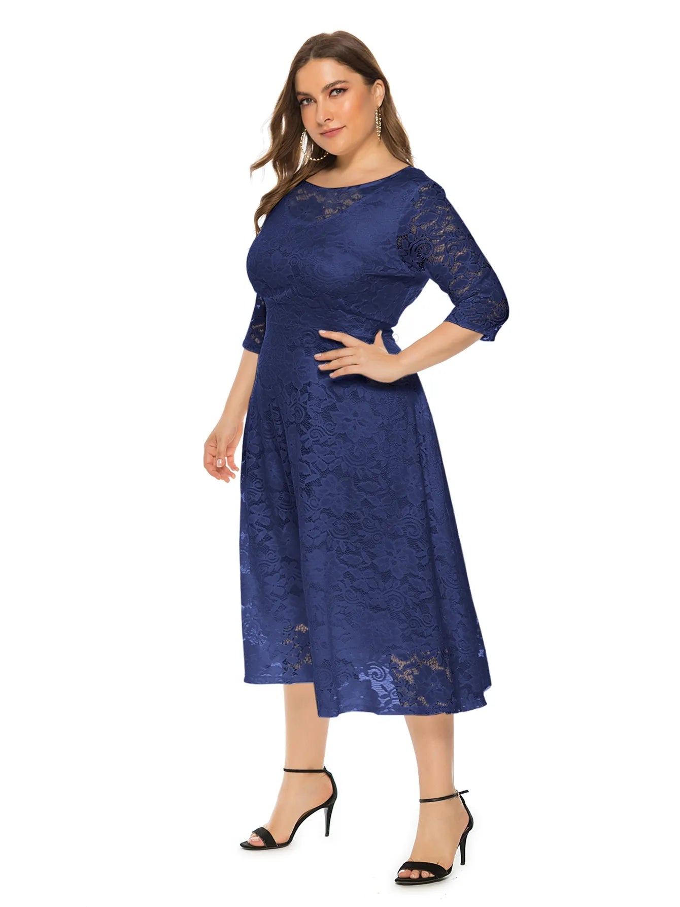 Elegantes Spitzenkleid für Damen | Lang geschnittenes Kleid mit Kontrast-Spitze