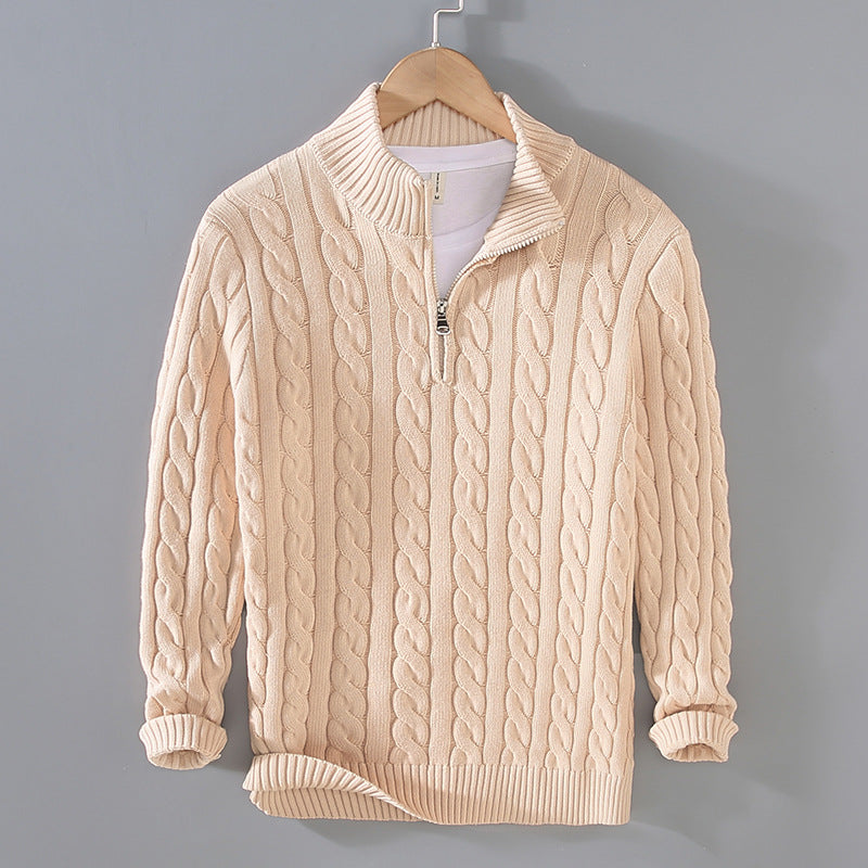 Klassischer Baumwoll-Pullover für Herren mit modernem Halbreißverschluss