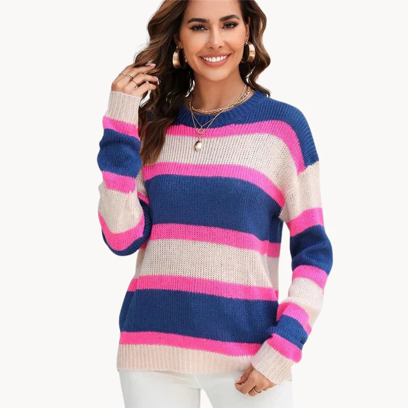 Lebendig Gestreifter Komfort-Pullover für Damen