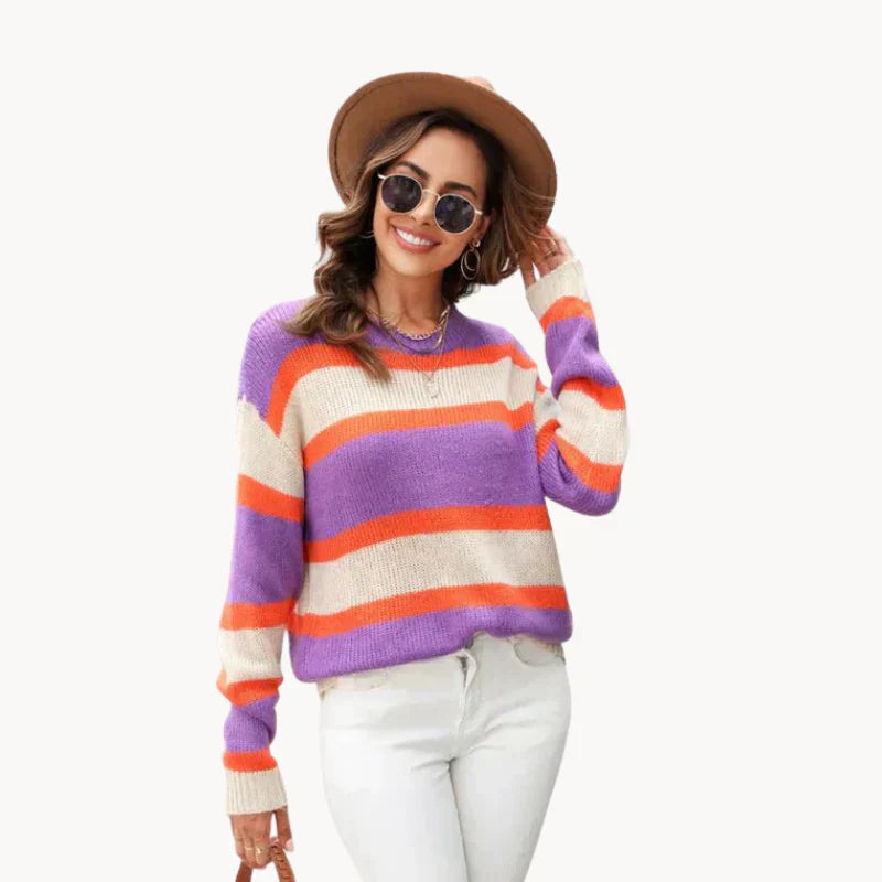 Lebendig Gestreifter Komfort-Pullover für Damen