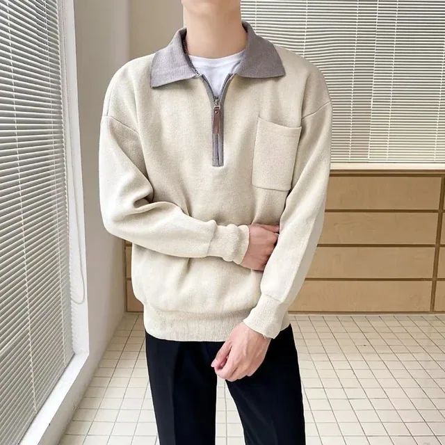 Modernes Herrenpullover mit halbem Reißverschluss und stylishem Kragen