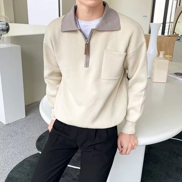 Modernes Herrenpullover mit halbem Reißverschluss und stylishem Kragen