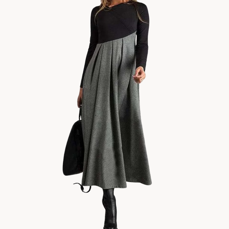 Talia – Langärmeliges Damenkleid mit Farbblock-Design und figurbetontem Schnitt