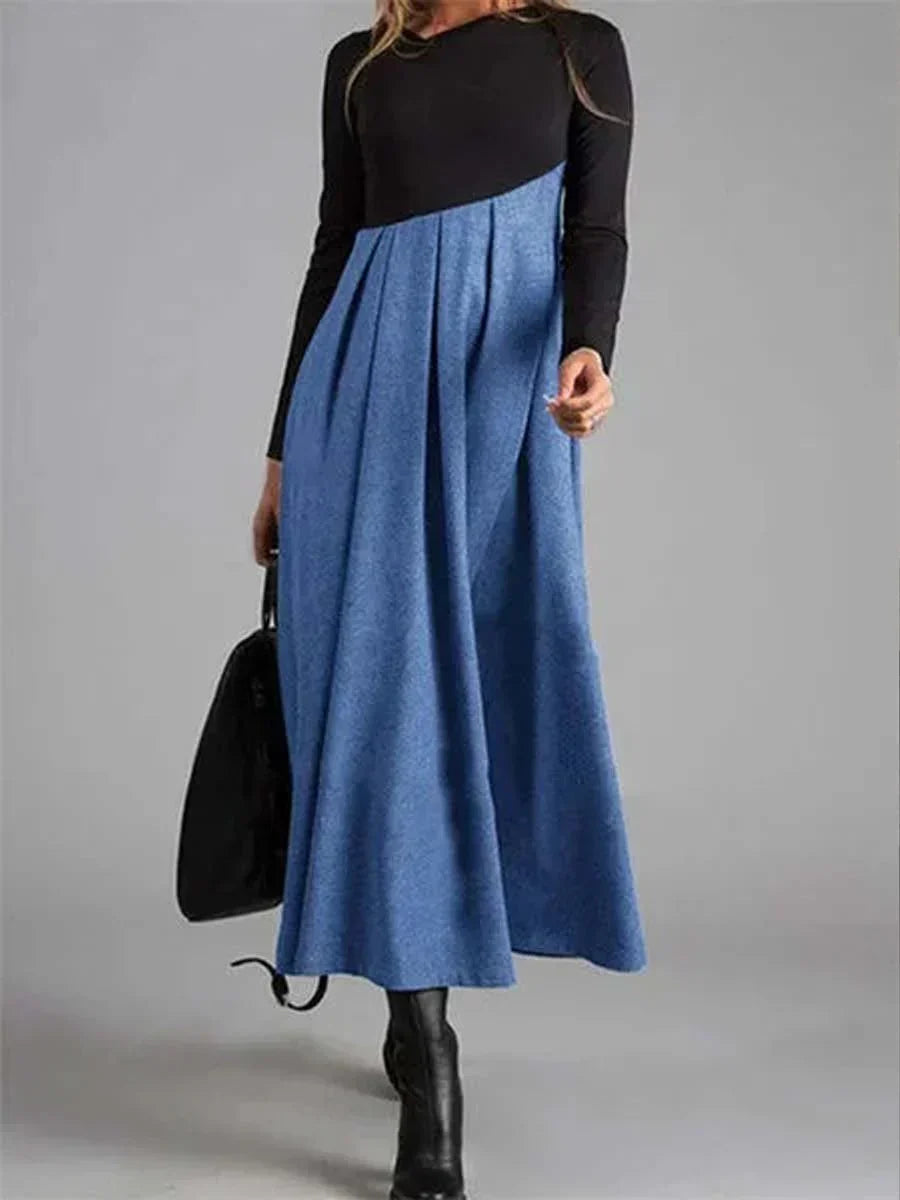 Talia – Langärmeliges Damenkleid mit Farbblock-Design und figurbetontem Schnitt