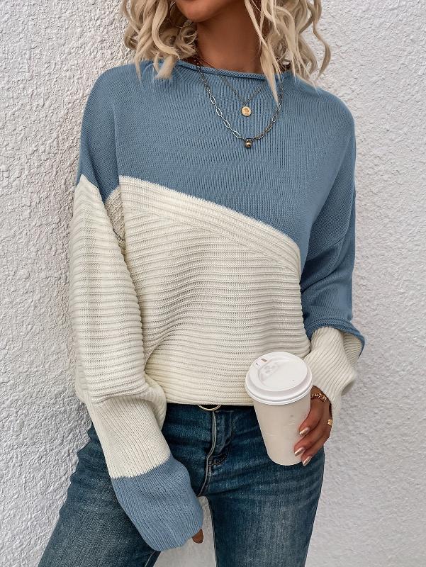 Trendiger Farbblock-Pullover mit Trichterkragen
