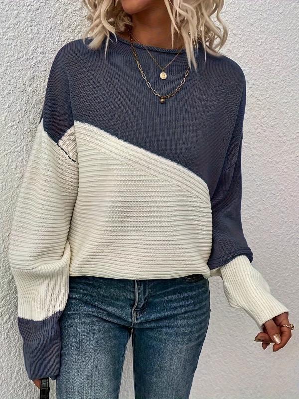 Trendiger Farbblock-Pullover mit Trichterkragen