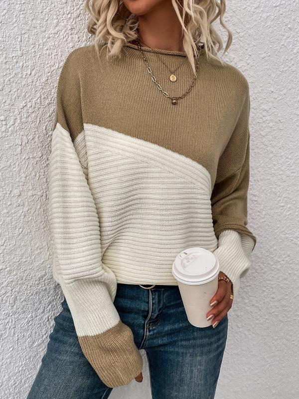 Trendiger Farbblock-Pullover mit Trichterkragen