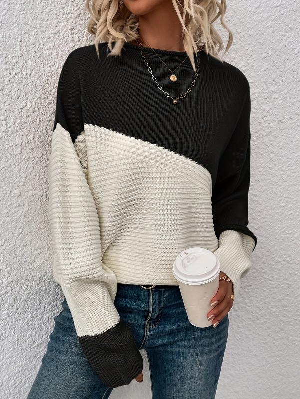 Trendiger Farbblock-Pullover mit Trichterkragen